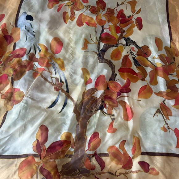 Lovely 100% Silk Scarf Print 34 inches square floral orange yellow but with SNAG - Picture 7 of 8